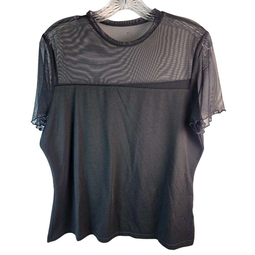 SHEIN Curve Womens 2XL Black Sheer Mesh Panel Short Sleeve Top 6539814